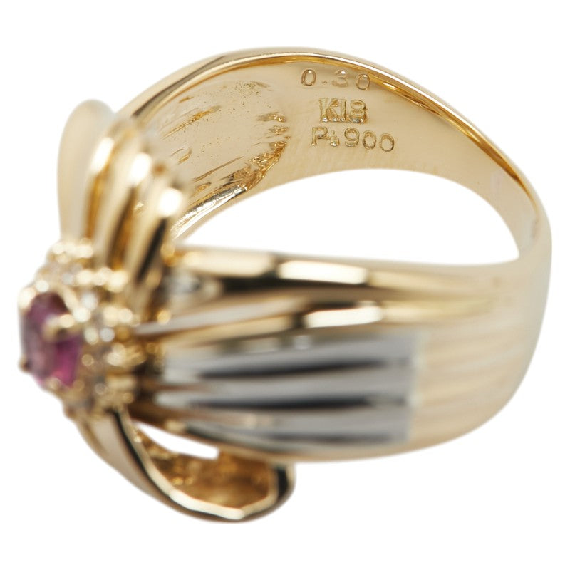K18YG イエローゴールド Pt900 プラチナ コンビ ルビー0.30ct ダイヤ0.07ct リング 指輪 レディース 8号 【中古】