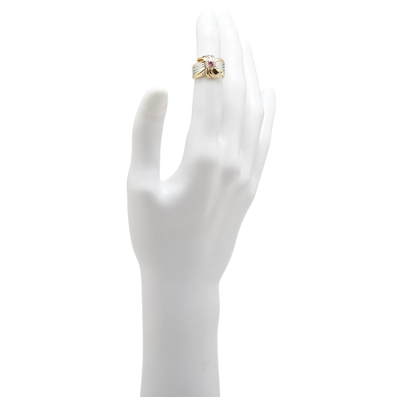 K18YG イエローゴールド Pt900 プラチナ コンビ ルビー0.30ct ダイヤ0.07ct リング 指輪 レディース 8号 【中古】