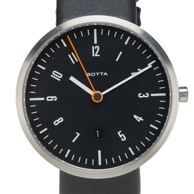 BOTTA 腕時計 クオーツ ブラック文字盤 ステンレススチール レザー メンズ 【中古】