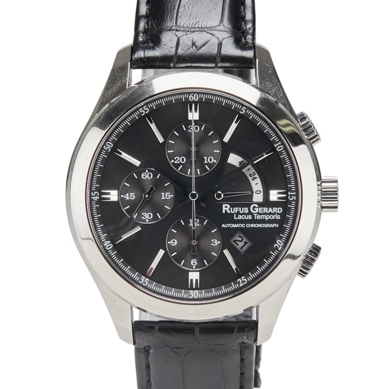 RUFUS GERARD 腕時計 自動巻き ブラック文字盤 ステンレススチール レザー メンズ 【中古】