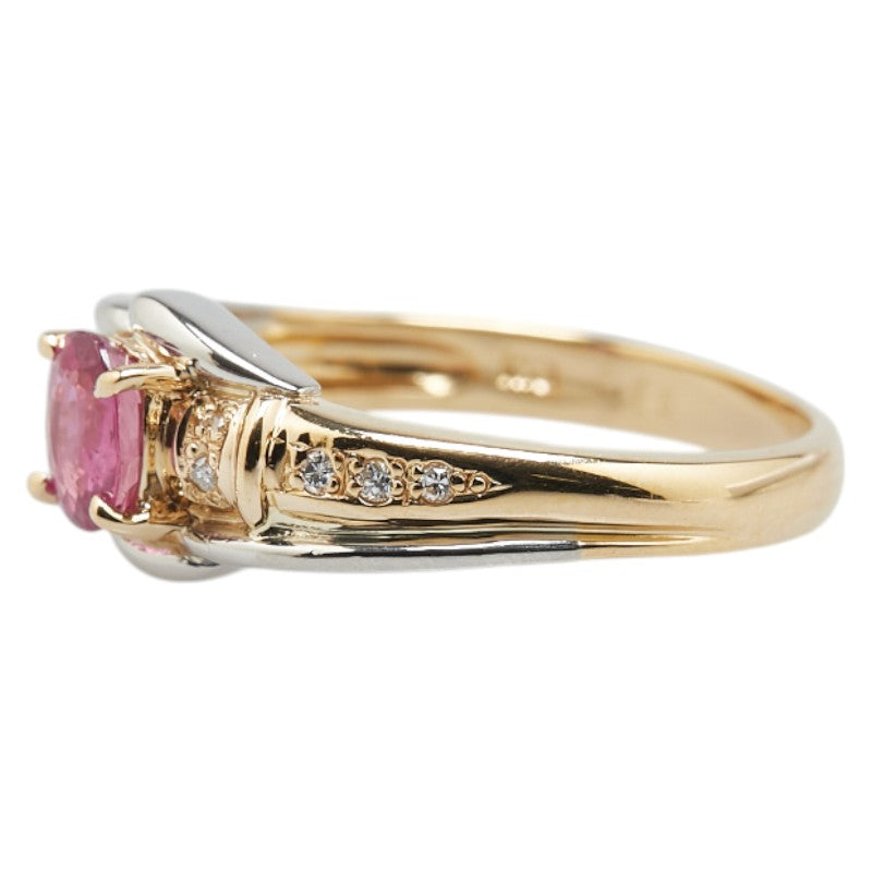 K18YG イエローゴールド Pt900 プラチナ コンビ ルビー0.45ct ダイヤ0.06ct リング 指輪 レディース 11.5号 【中古】