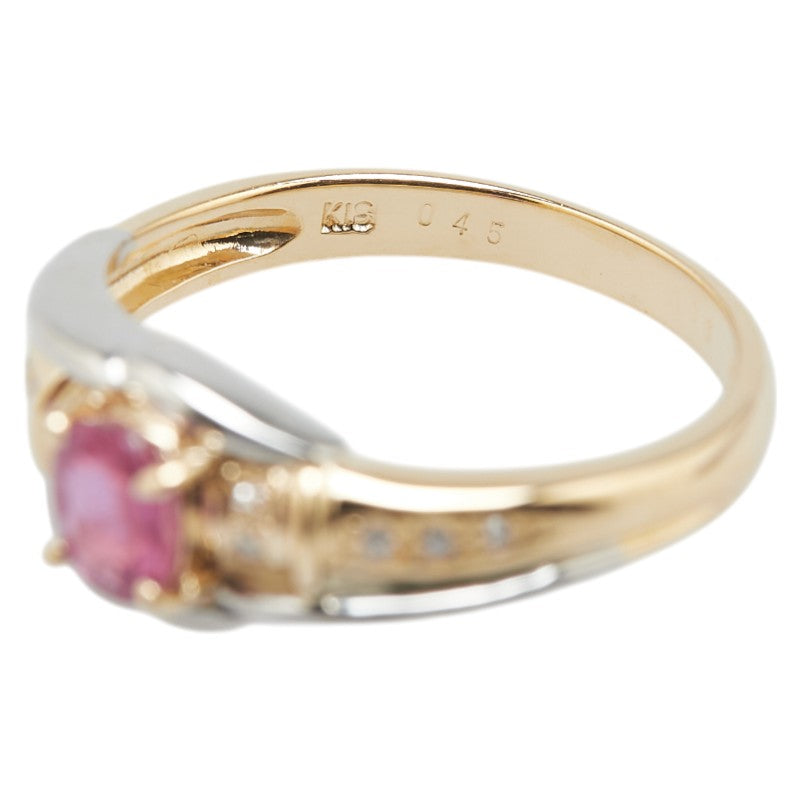 K18YG イエローゴールド Pt900 プラチナ コンビ ルビー0.45ct ダイヤ0.06ct リング 指輪 レディース 11.5号 【中古】