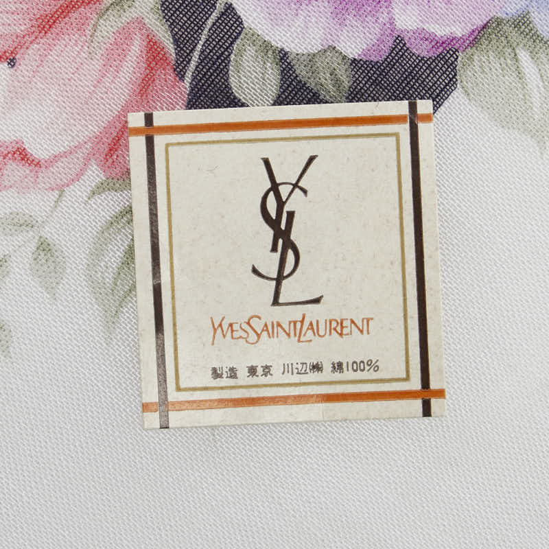 サンローラン フラワー 花柄 スカーフ ハンカチ ホワイト マルチカラー コットン レディース SAINT LAURENT 【中古】