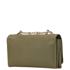 ヴァレンティノ ガラヴァーニ スタッズ チェーン ショルダーバッグ クラッチバッグ カーキ グリーン レザー メッキ レディース VALENTINO 【中古】