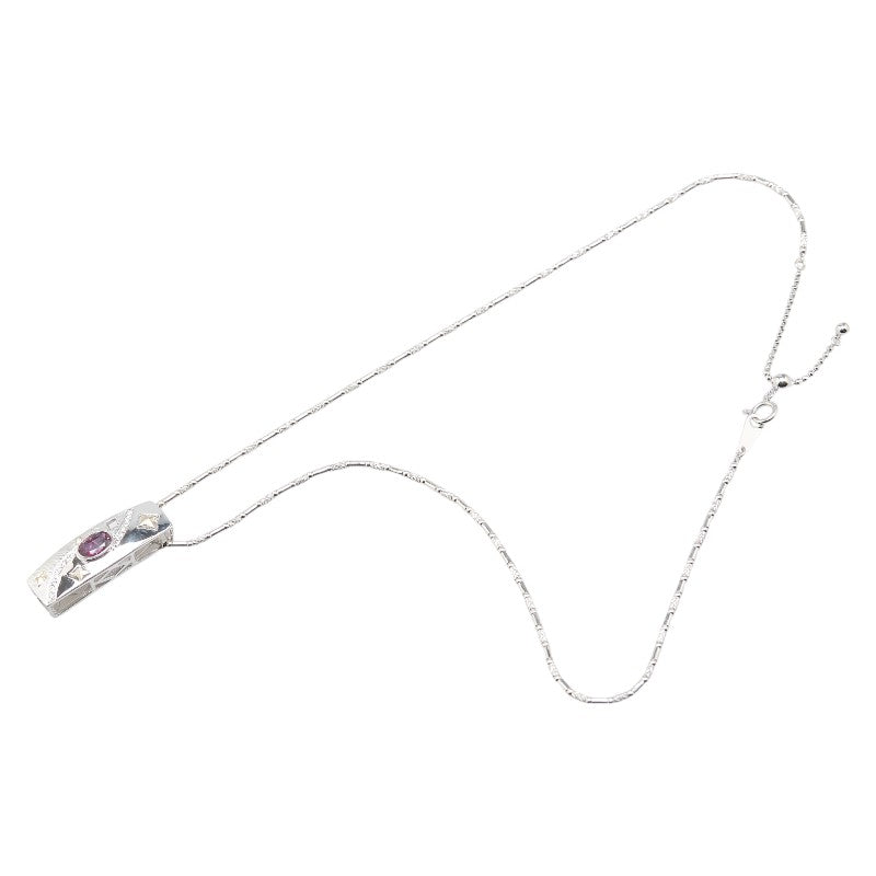 K18WG ホワイトゴールド アメジスト0.97ct ダイヤ0.13ct スクエアプレート ネックレス レディース 【中古】