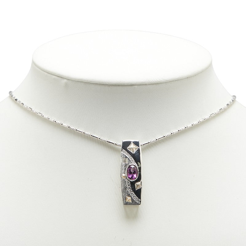 K18WG ホワイトゴールド アメジスト0.97ct ダイヤ0.13ct スクエアプレート ネックレス レディース 【中古】