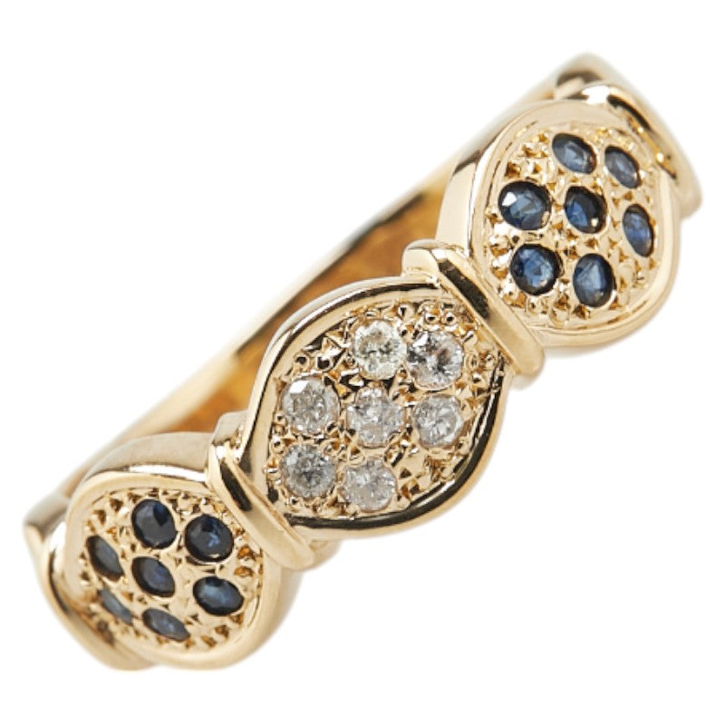 K18YG イエローゴールド サファイア ダイヤ リング 指輪 レディース 15号 【中古】