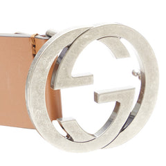 グッチ インターロッキングG ベルト 85.34 546389 ブラウン シルバー レザー メタル メンズ GUCCI 【中古】