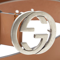 グッチ インターロッキングG ベルト 90.36 546389 ブラウン シルバー レザー メタル メンズ GUCCI 【中古】