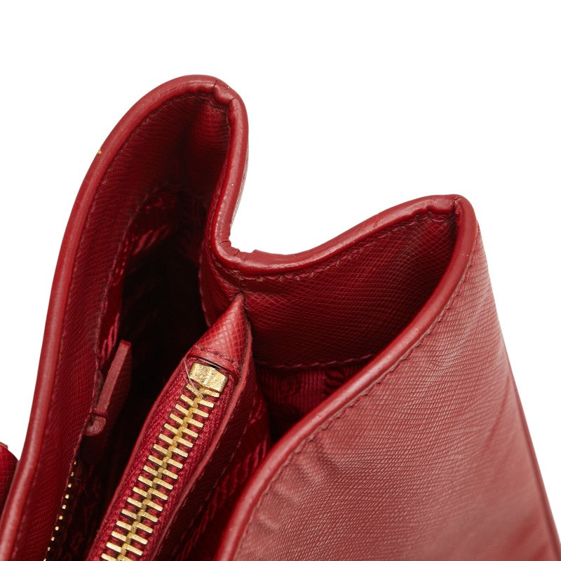 プラダ サフィアーノ ガレリア 三角ロゴプレート ハンドバッグ BN1874 レッド レザー レディース PRADA 【中古】