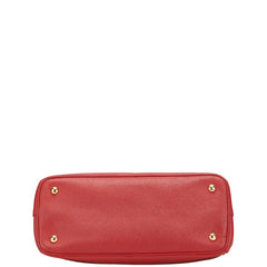 プラダ サフィアーノ ガレリア 三角ロゴプレート ハンドバッグ BN1874 レッド レザー レディース PRADA 【中古】