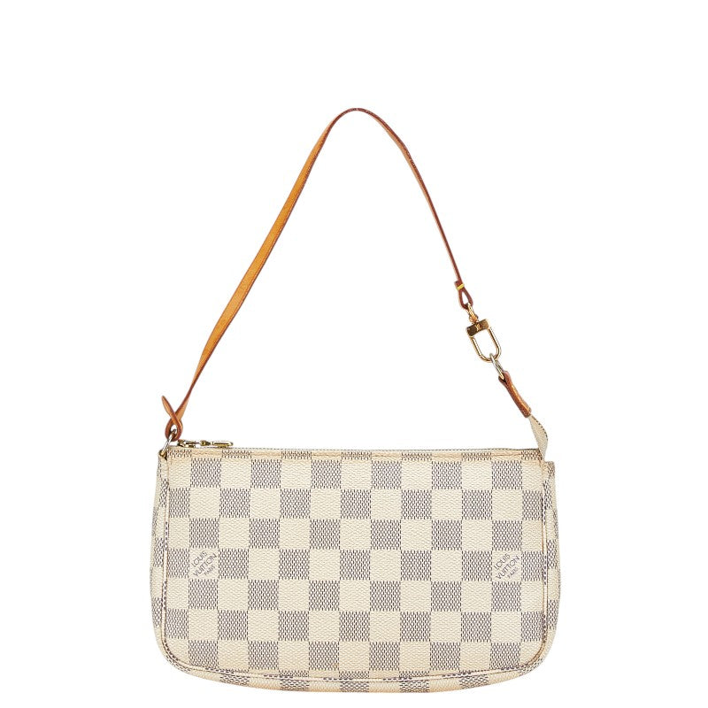 ルイ ヴィトン ダミエ アズール ポシェット アクセソワール アクセサリーポーチ N51986 ホワイト PVC レザー レディース LOUIS VUITTON 【中古】
