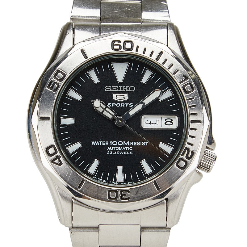 セイコー 5スポーツ 腕時計 7S36-00L0 自動巻き ブラック文字盤 ステンレススチール メンズ SEIKO 【中古】