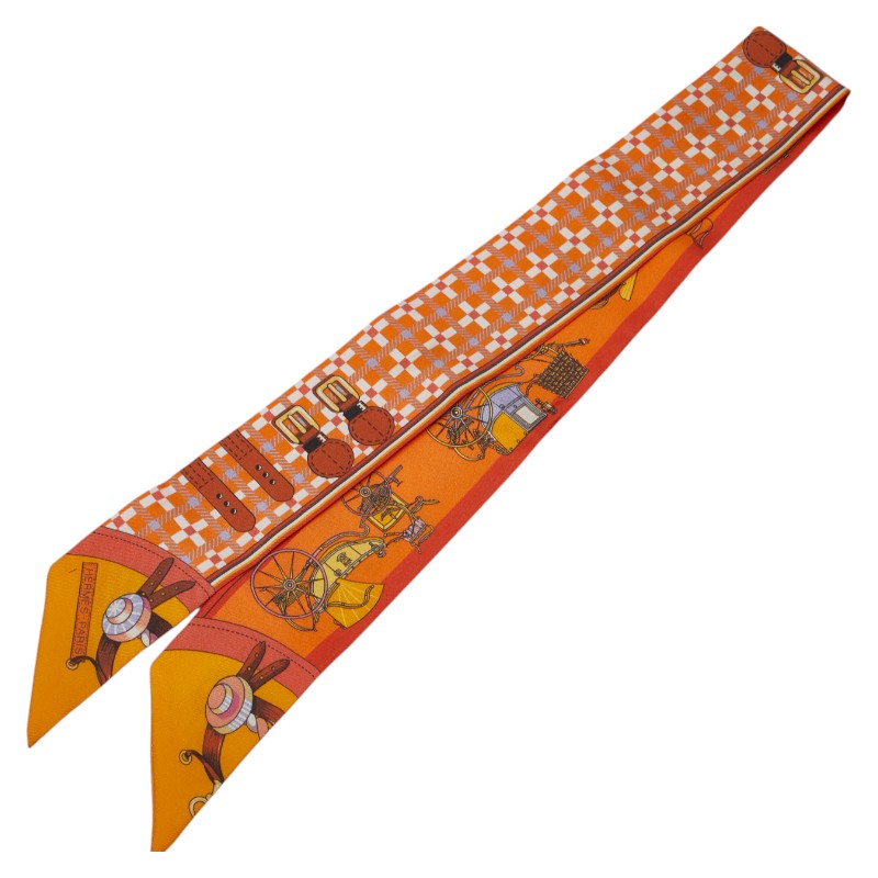 エルメス ツイリー Les Voitures Nouvelles 馬車の変遷 スカーフ オレンジ マルチカラー シルク レディース HERMES 【中古】