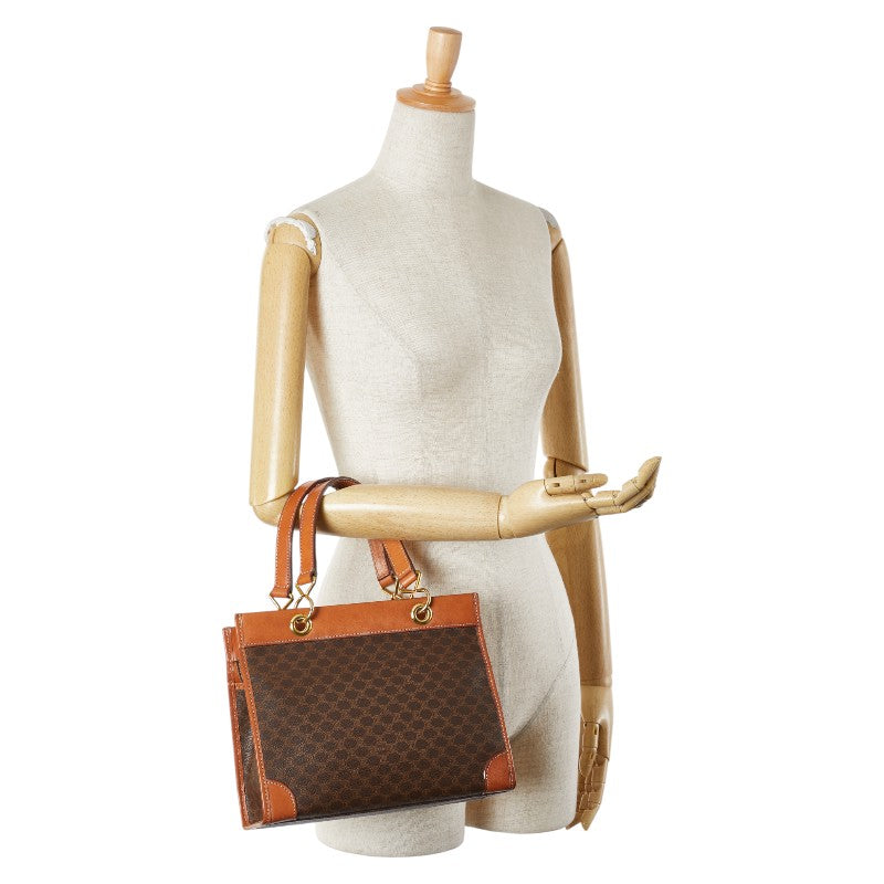 セリーヌ マカダム ハンドバッグ ブラウン PVC レザー レディース CELINE 【中古】