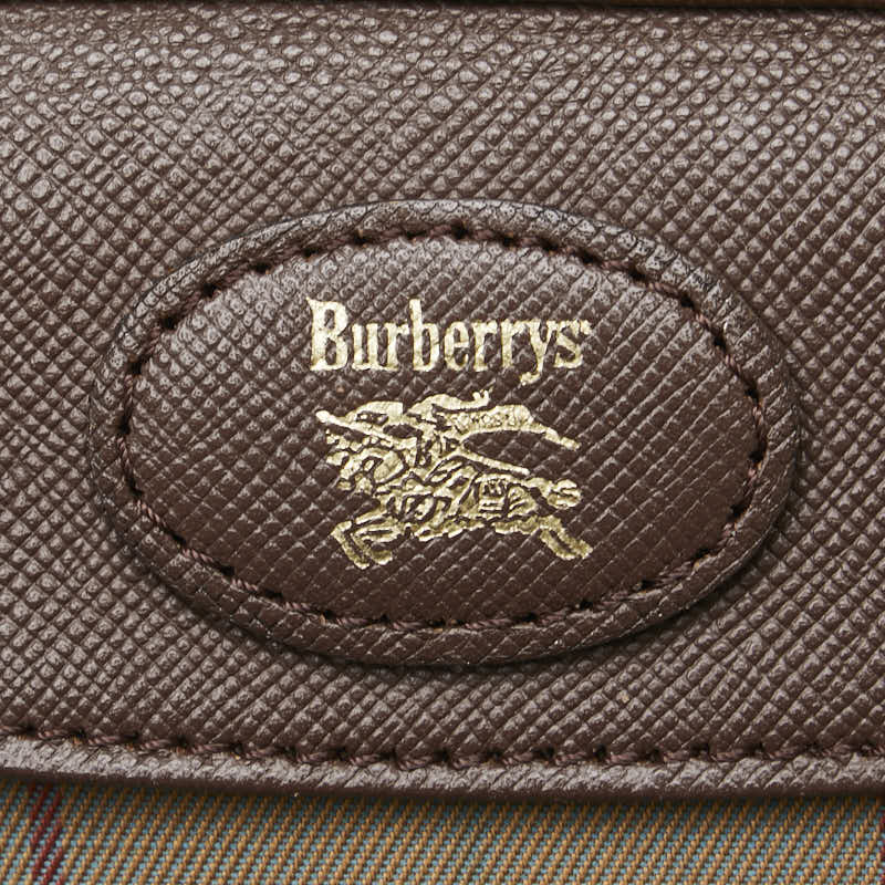 バーバリー チェック ポーチ クラッチバッグ カーキ ブラウン マルチカラー キャンバス レザー レディース BURBERRY 【中古】