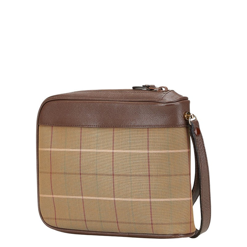 バーバリー チェック ポーチ クラッチバッグ カーキ ブラウン マルチカラー キャンバス レザー レディース BURBERRY 【中古】