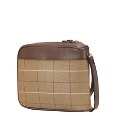 バーバリー チェック ポーチ クラッチバッグ カーキ ブラウン マルチカラー キャンバス レザー レディース BURBERRY 【中古】