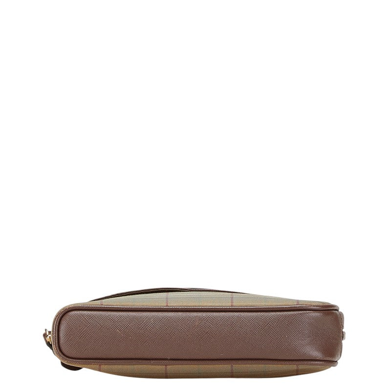 バーバリー チェック ポーチ クラッチバッグ カーキ ブラウン マルチカラー キャンバス レザー レディース BURBERRY 【中古】