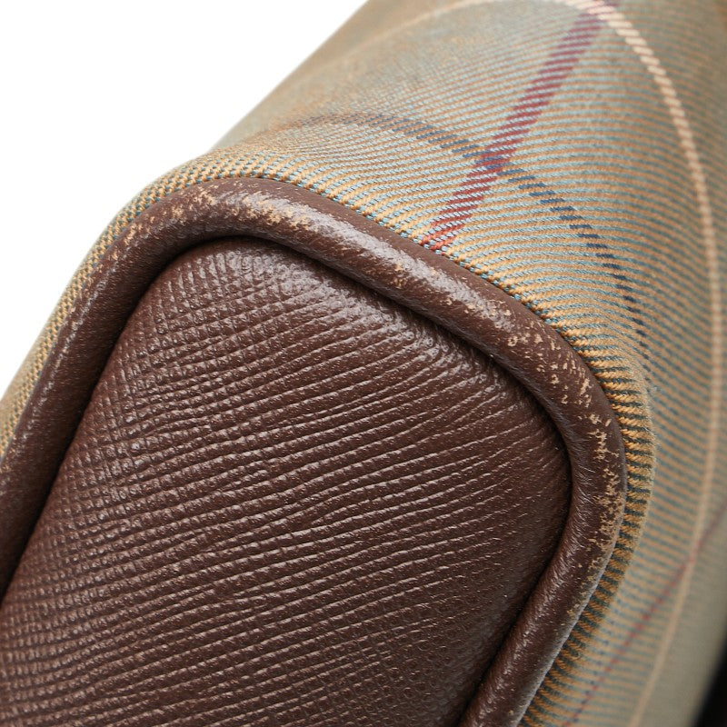 バーバリー チェック ポーチ クラッチバッグ カーキ ブラウン マルチカラー キャンバス レザー レディース BURBERRY 【中古】