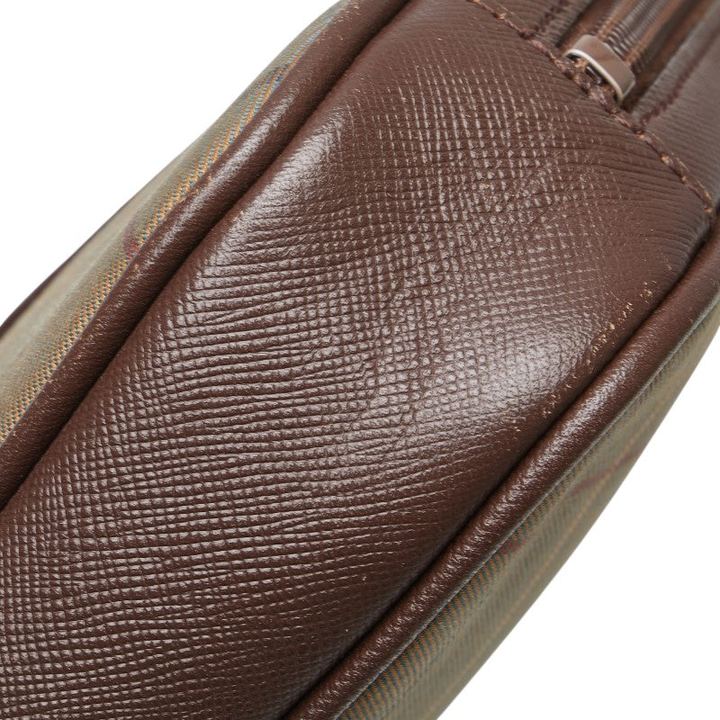 バーバリー チェック ポーチ クラッチバッグ カーキ ブラウン マルチカラー キャンバス レザー レディース BURBERRY 【中古】