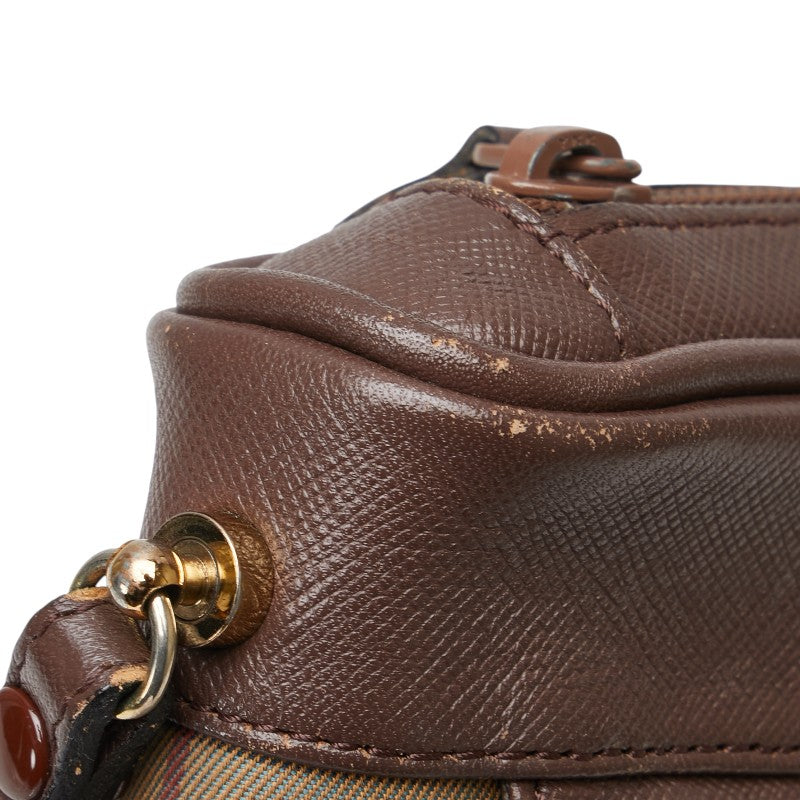 バーバリー チェック ポーチ クラッチバッグ カーキ ブラウン マルチカラー キャンバス レザー レディース BURBERRY 【中古】