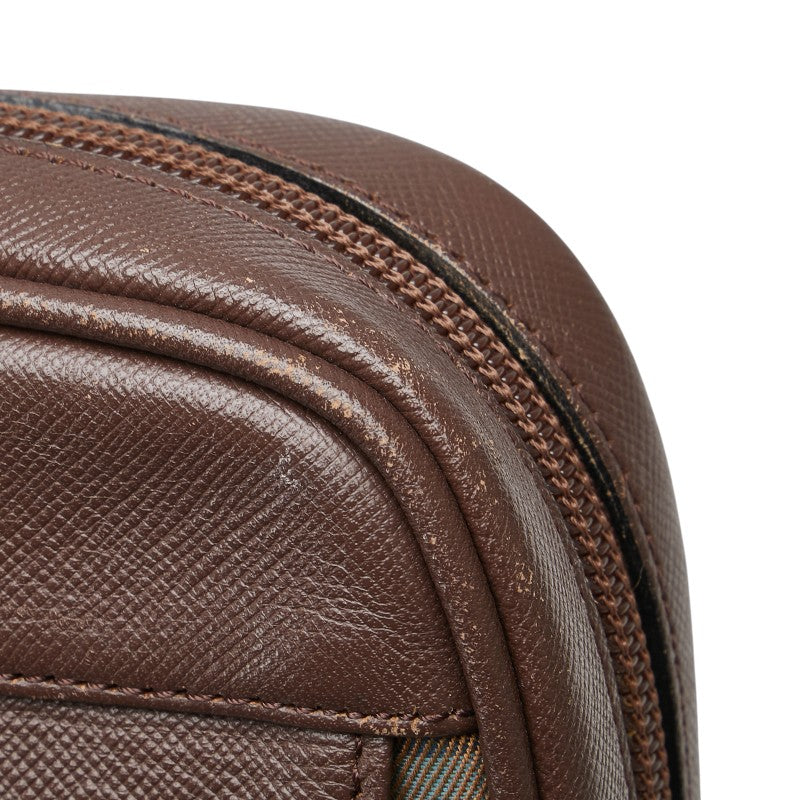 バーバリー チェック ポーチ クラッチバッグ カーキ ブラウン マルチカラー キャンバス レザー レディース BURBERRY 【中古】