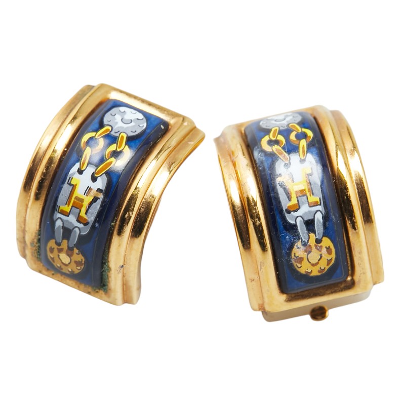 エルメス エマイユ 七宝焼き イヤリング ゴールド マルチカラー メッキ レディース HERMES 【中古】