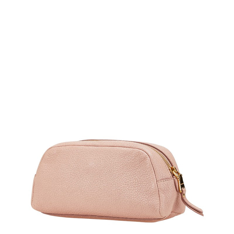 ミュウミュウ リボン ポーチ 5ND010 ピンク レザー レディース MIUMIU 【中古】
