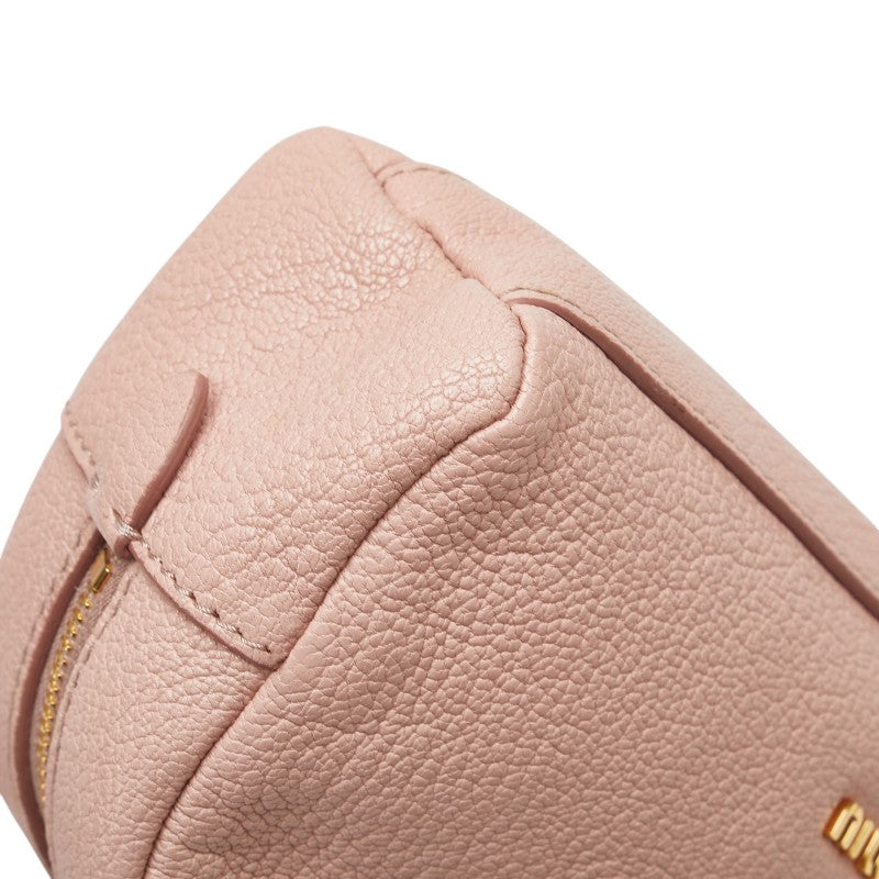ミュウミュウ リボン ポーチ 5ND010 ピンク レザー レディース MIUMIU 【中古】
