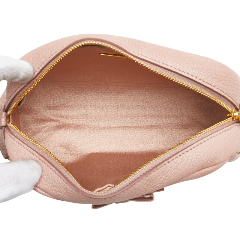 ミュウミュウ リボン ポーチ 5ND010 ピンク レザー レディース MIUMIU 【中古】