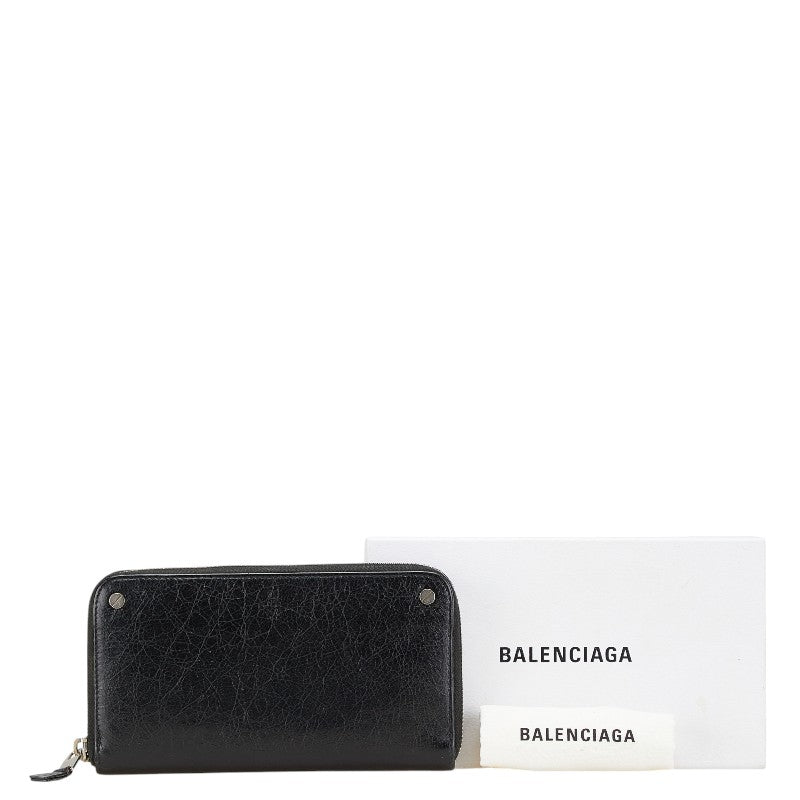 バレンシアガ 長財布 ラウンドファスナー 541996 ブラック シルバー レザー メンズ BALENCIAGA 【中古】