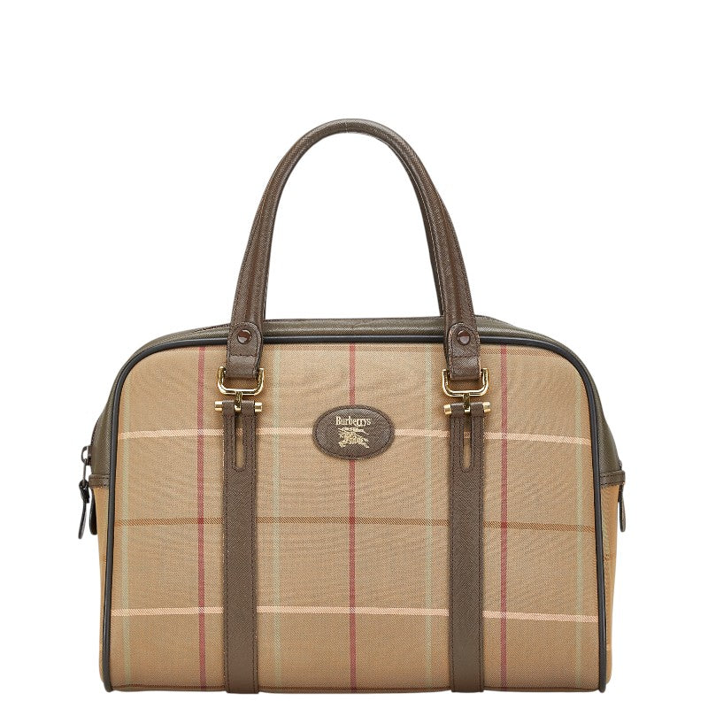 バーバリー チェック ハンドバッグ カーキ ブラウン キャンバス レザー レディース BURBERRY 【中古】