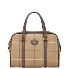 バーバリー チェック ハンドバッグ カーキ ブラウン キャンバス レザー レディース BURBERRY 【中古】