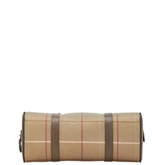 バーバリー チェック ハンドバッグ カーキ ブラウン キャンバス レザー レディース BURBERRY 【中古】