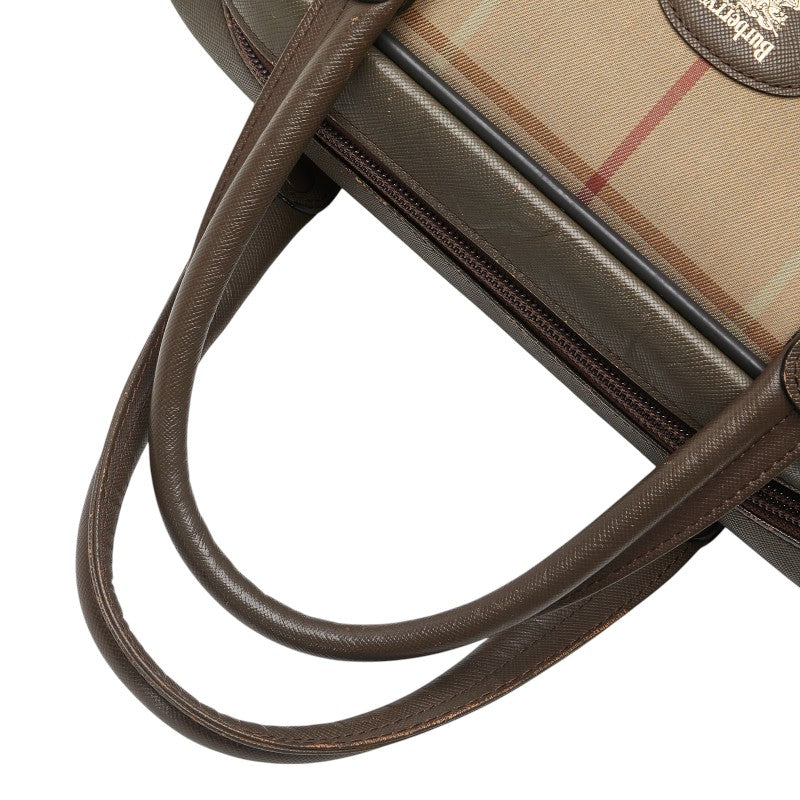 バーバリー チェック ハンドバッグ カーキ ブラウン キャンバス レザー レディース BURBERRY 【中古】