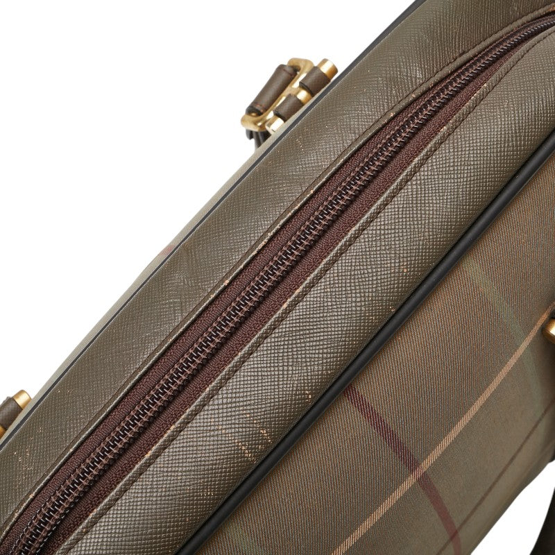 バーバリー チェック ハンドバッグ カーキ ブラウン キャンバス レザー レディース BURBERRY 【中古】