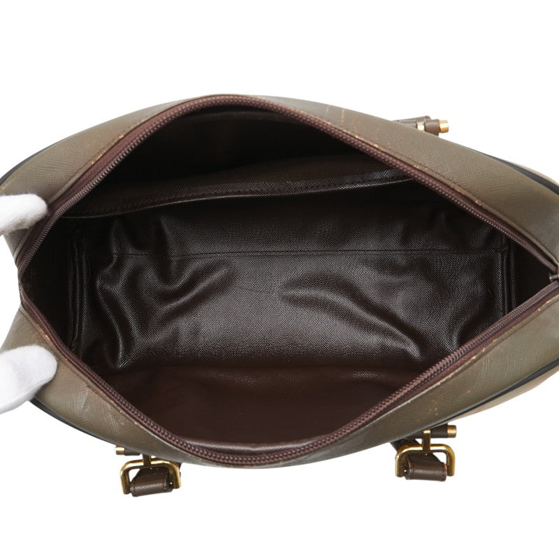 バーバリー チェック ハンドバッグ カーキ ブラウン キャンバス レザー レディース BURBERRY 【中古】