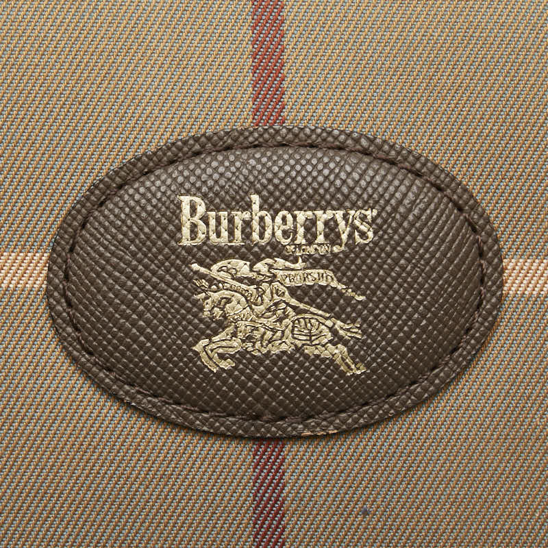バーバリー チェック ハンドバッグ カーキ ブラウン キャンバス レザー レディース BURBERRY 【中古】