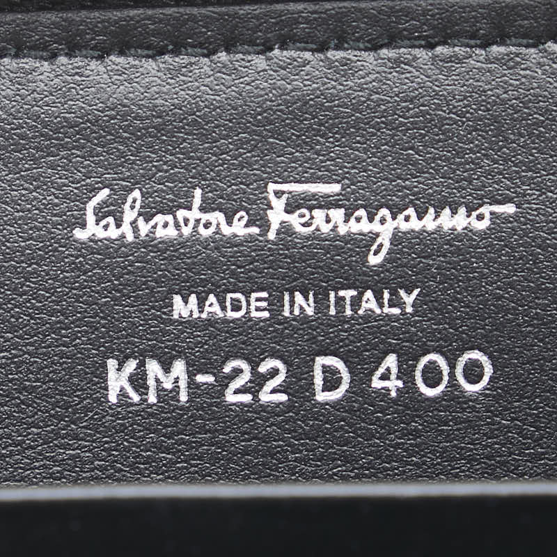サルヴァトーレフェラガモ ヴァラリボン ラメ コインケース シルバー ブラック グリッターキャンバス レザー レディース Salvatore Ferragamo 【中古】