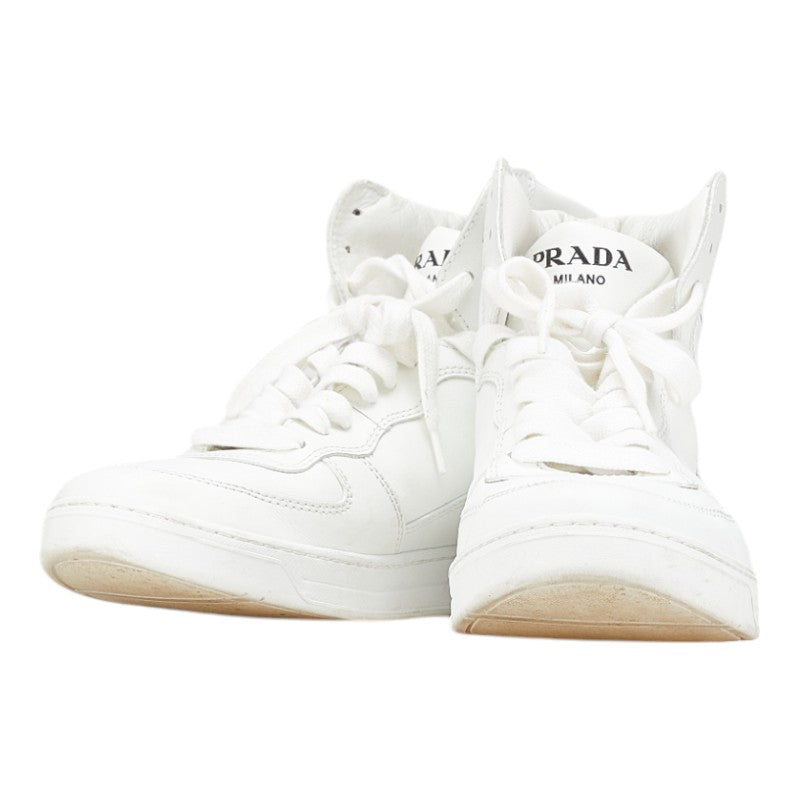 プラダ 三角ロゴ ハイカット スニーカー サイズ:6 1/2 2TG179 ホワイト レザー レディース PRADA 【中古】