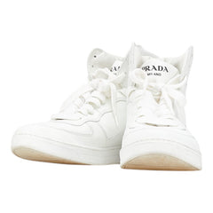 プラダ 三角ロゴ ハイカット スニーカー サイズ:6 1/2 2TG179 ホワイト レザー レディース PRADA 【中古】