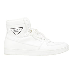 プラダ 三角ロゴ ハイカット スニーカー サイズ:6 1/2 2TG179 ホワイト レザー レディース PRADA 【中古】