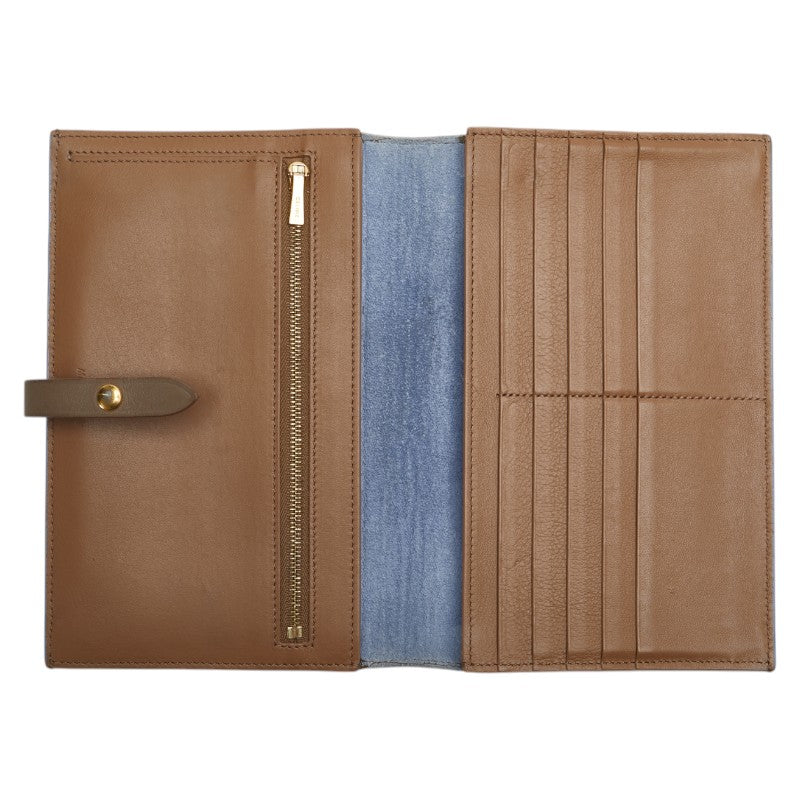 セリーヌ ラージ マルチファンクション 長財布 ブルー グレージュ レザー レディース CELINE 【中古】