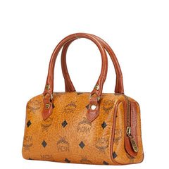 エム シー エム ヴィセトス ロゴグラム ハンドバッグ ミニボストンバッグ ブラウン PVC レザー レディース MCM 【中古】