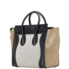 セリーヌ ラゲージ ミニショッパー ハンドバッグ ブラック グレージュ ホワイト レザー キャンバス スウェード レディース CELINE 【中古】