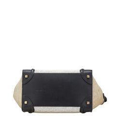 セリーヌ ラゲージ ミニショッパー ハンドバッグ ブラック グレージュ ホワイト レザー キャンバス スウェード レディース CELINE 【中古】