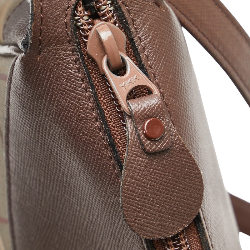 バーバリー チェック ショルダーバッグ カーキ ブラウン キャンバス レザー レディース BURBERRY 【中古】