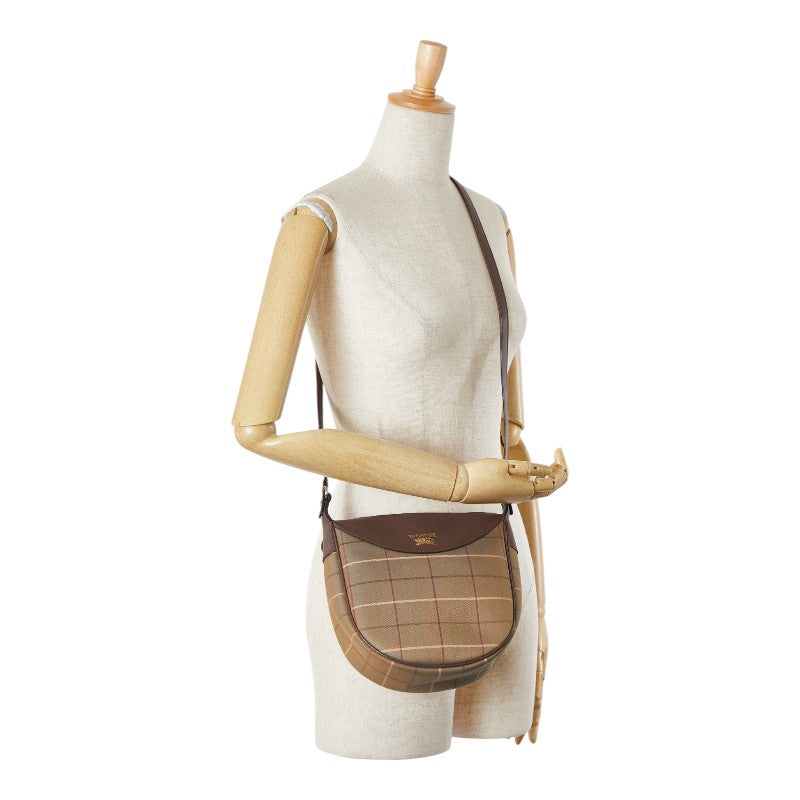 バーバリー チェック ショルダーバッグ カーキ ブラウン キャンバス レザー レディース BURBERRY 【中古】