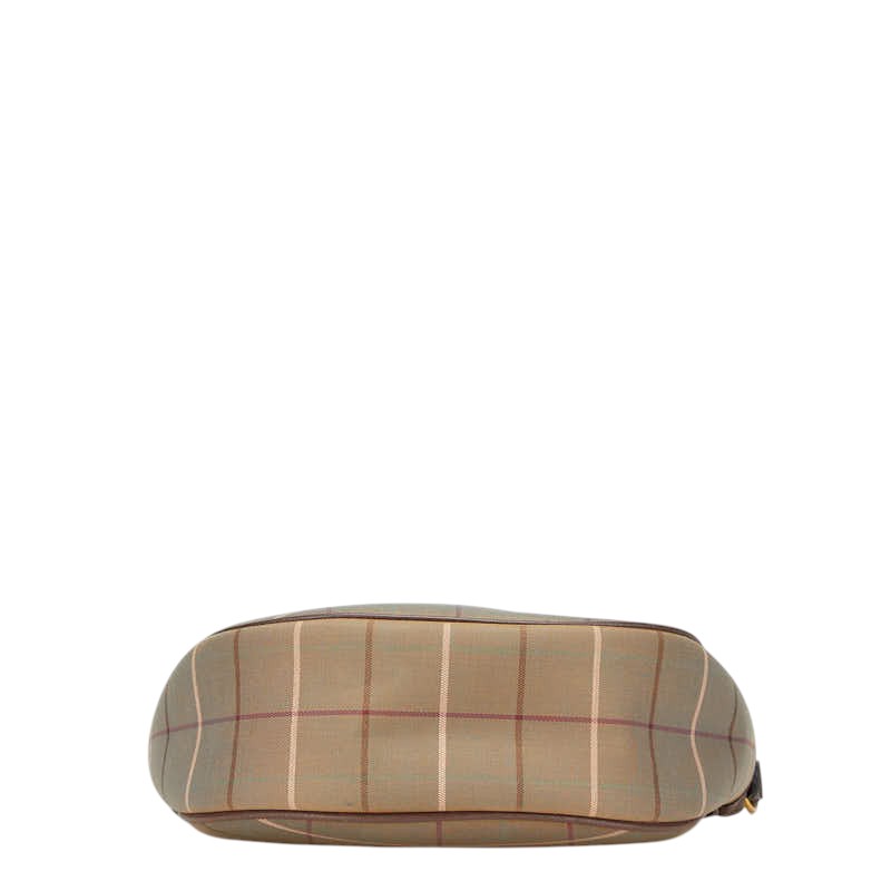 バーバリー チェック ショルダーバッグ カーキ ブラウン キャンバス レザー レディース BURBERRY 【中古】